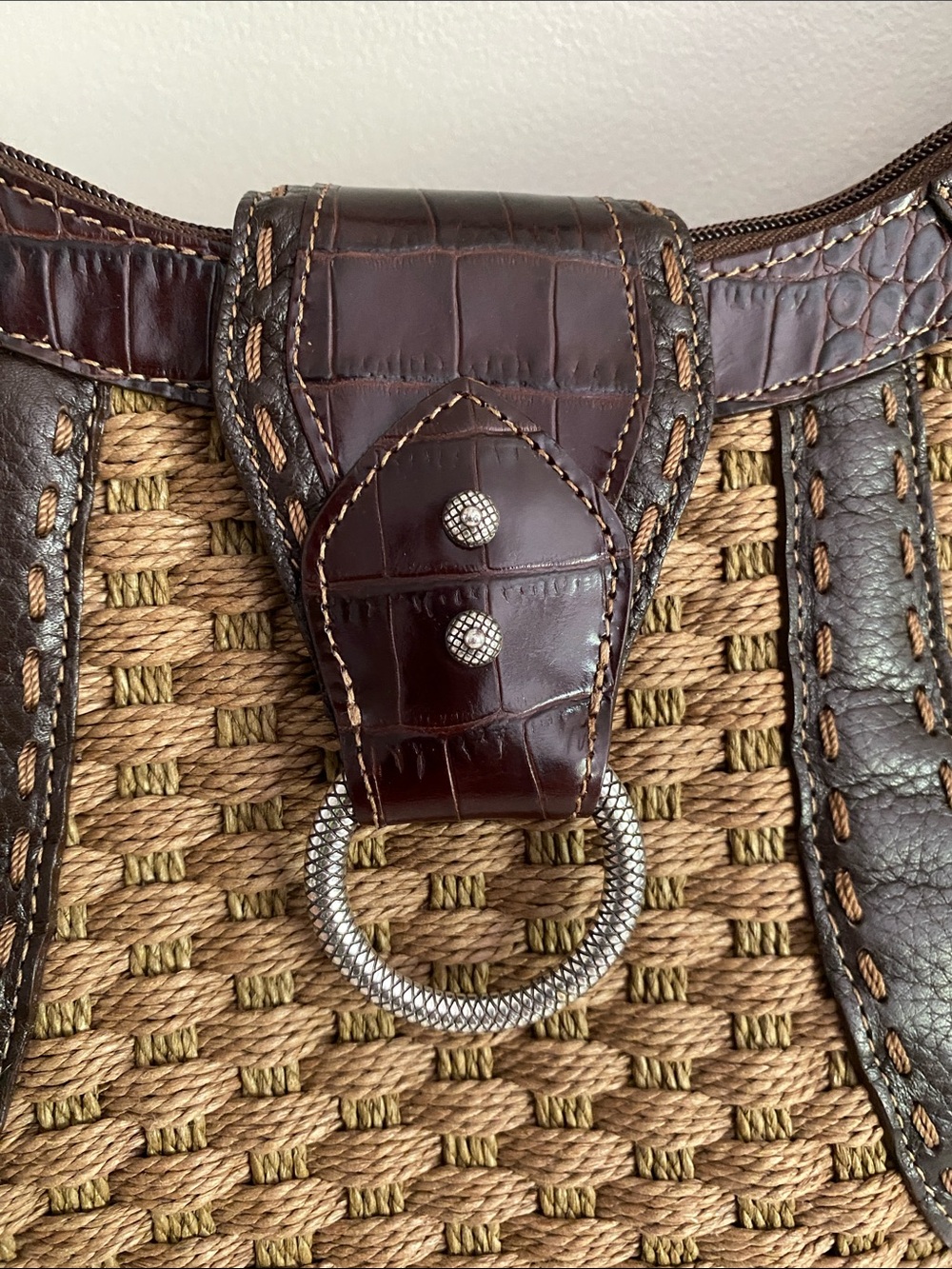 Brighton Brown Jute and Leather Woven Shoulder Bag In Tan and Brown - Picture 7 of 17